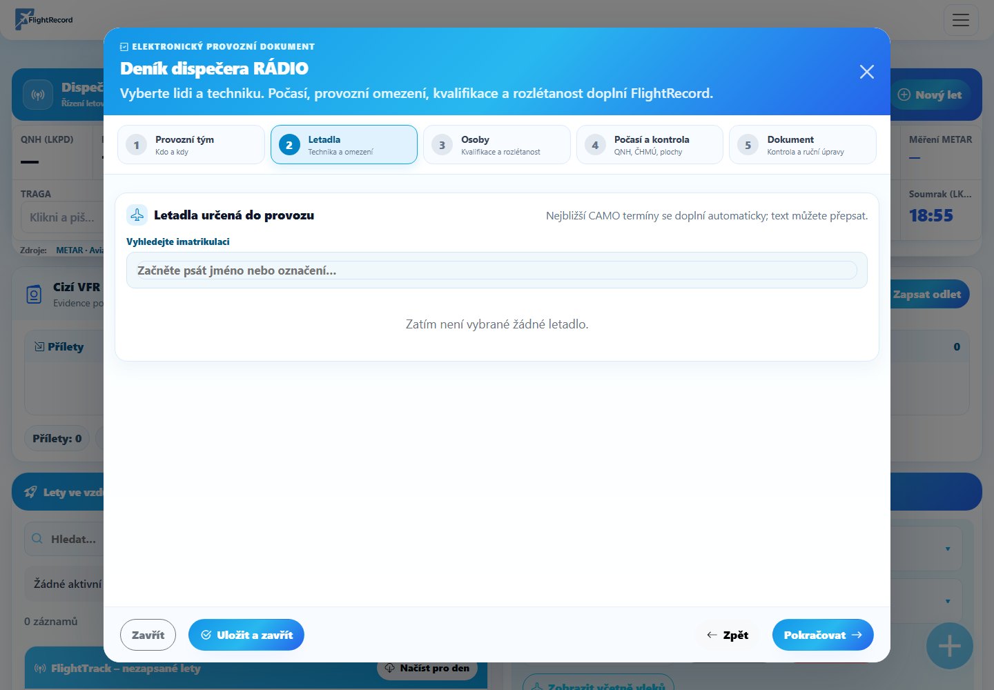 Krok 2 – Letadla – FlightRecord návod