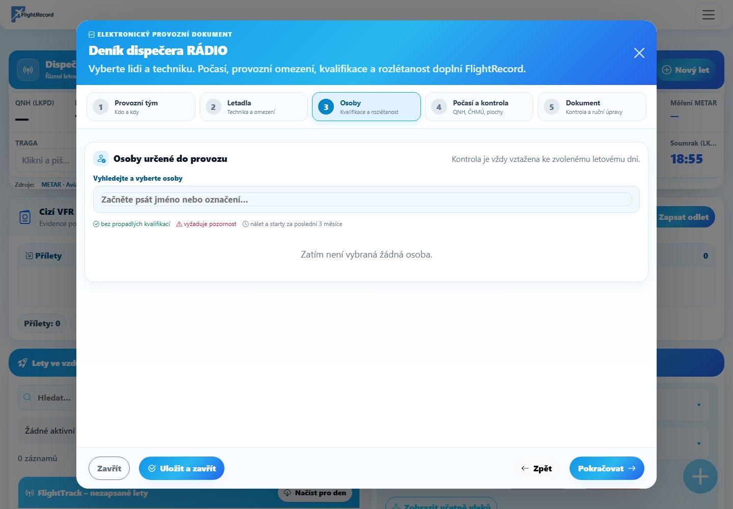 Krok 3 – Osoby – FlightRecord návod