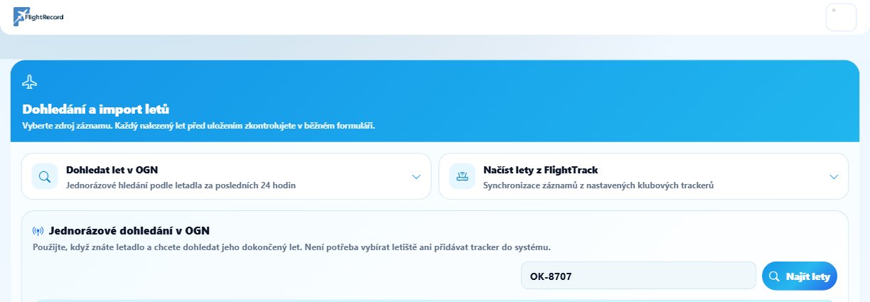 OGN dohledání letu ve FlightRecordu