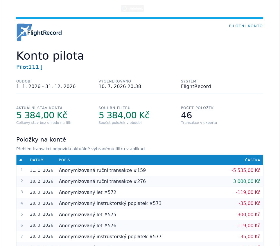 Reporting a exporty ve FlightRecordu